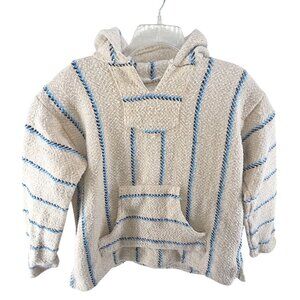 Baja Joe Men's Long Sleeve Hoodie Pockets Cream Blue Sz L Sufer Drug Rug Beach